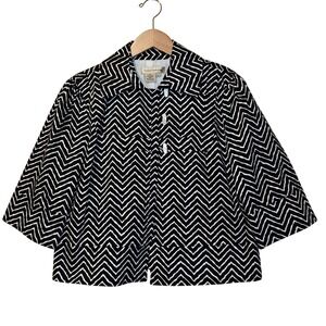 Patrick Christopher Cropped Jacket Women LG Black‎ White Chevron Zig Zag Button